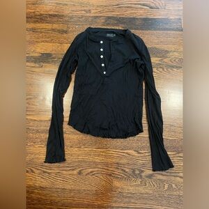 WSLY Black Henley with white pearl buttons